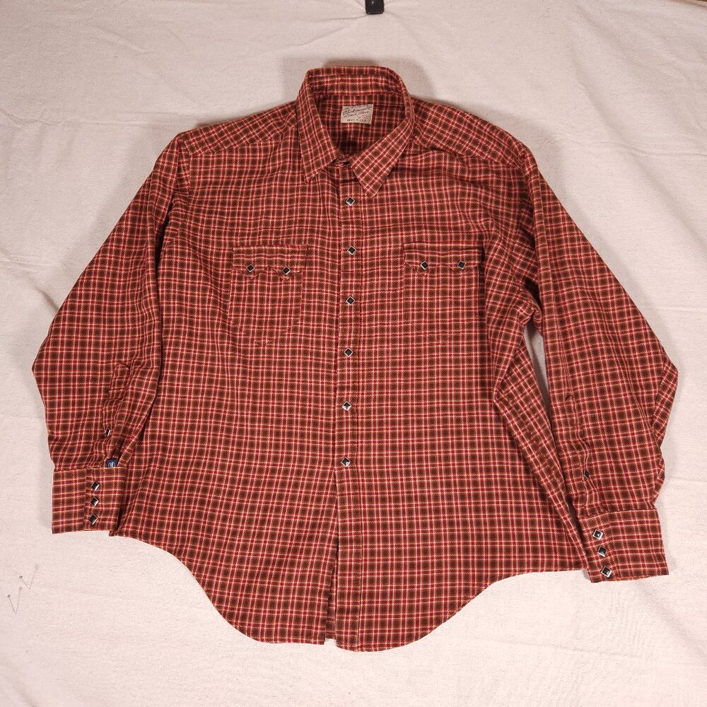 Rockmount Ranch Wear Western Diamond Snap Shirt Mens Long Sleeve Plaid USA FLAW